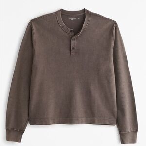 Abercrombie & Fitch Brown Cropped Henley Long Sleeve